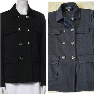 St. John Wool Utility Jacket Black Pointed Collar Womens Size 12 Medium Large